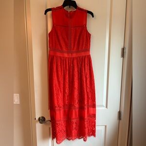 Whistles orange lace midi dress
